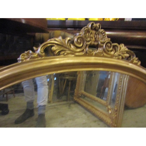 92 - Gilded Over Mantle Mirror with Upper Cartouche Decoration Approximately 38 Inches Wide x 34 Inches H... 