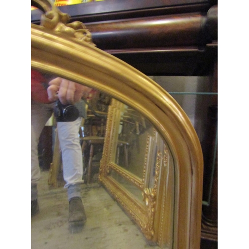 92 - Gilded Over Mantle Mirror with Upper Cartouche Decoration Approximately 38 Inches Wide x 34 Inches H... 