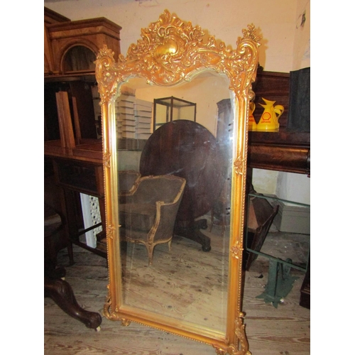 93 - Gilded Rectangular Form Wall Mirror with Carved Decoration Approximately 5ft 4 Inches High x 2ft 8 I... 