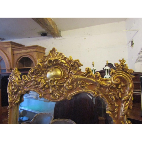 93 - Gilded Rectangular Form Wall Mirror with Carved Decoration Approximately 5ft 4 Inches High x 2ft 8 I... 