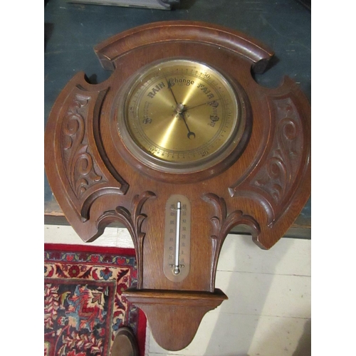 933 - Edwardian Carved Walnut Barometer with Engraved Dial Approximately 20 Inches High