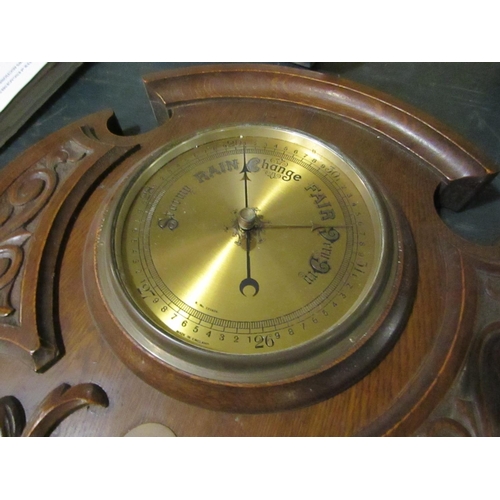 933 - Edwardian Carved Walnut Barometer with Engraved Dial Approximately 20 Inches High