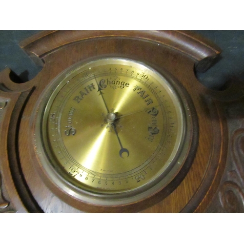 933 - Edwardian Carved Walnut Barometer with Engraved Dial Approximately 20 Inches High