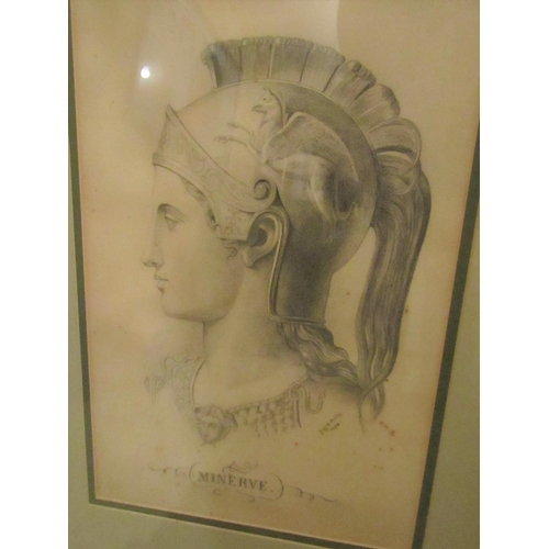 934 - Antique School Charcoal Portrait of Military Gentleman with Pegasus Decorated Helmet Approximately 3... 