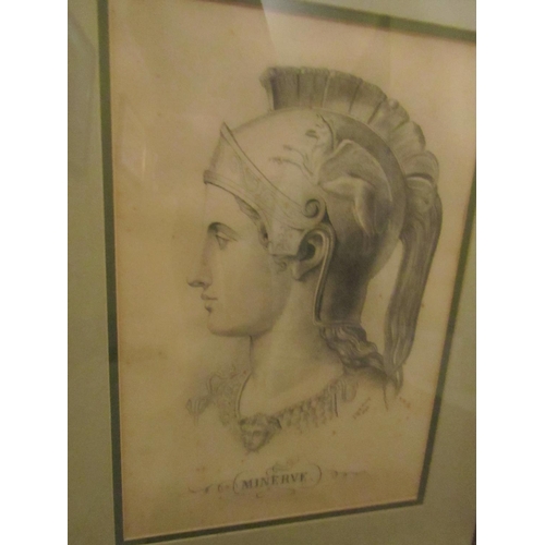 934 - Antique School Charcoal Portrait of Military Gentleman with Pegasus Decorated Helmet Approximately 3... 