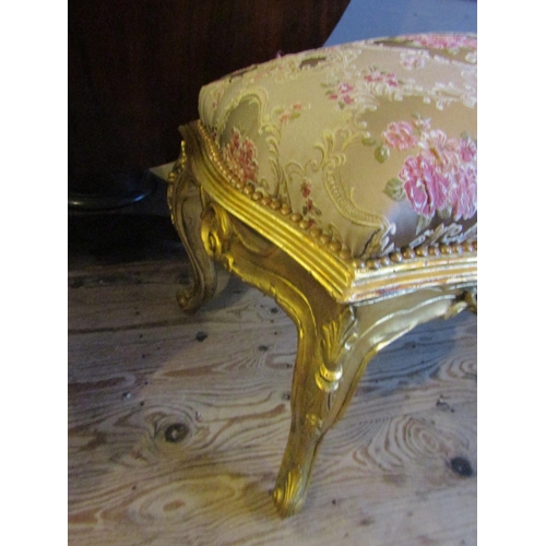 94 - Upholstered Stool Approximately 38 Inches Wide Carved Giltwood Floral Motif Upholstery