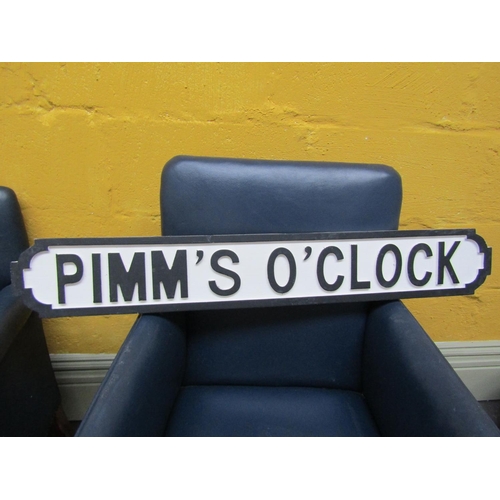 940 - Carved Wooden Polychrome Decorated Sign Pimm's O'clock Approximately 34 Inches Wide