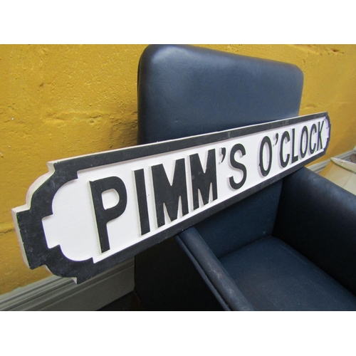 940 - Carved Wooden Polychrome Decorated Sign Pimm's O'clock Approximately 34 Inches Wide