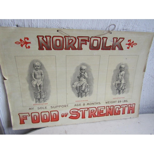 947 - Old Shop Advertising Sign Norfolk Food For Strength Illustrated with Engravings Approximately 32 Inc... 