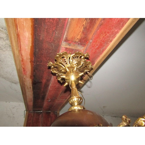 95 - Finely Chase Ormolu Mounted Globe Form Ceiling Lantern with Cherub Motif Decoration Approximately 25... 