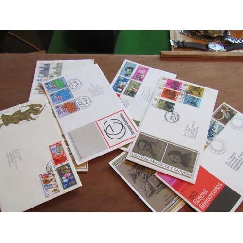 954 - Collection of Various Stamps Contained within Wooden Box Seven Sheets and 30 First Day Covers