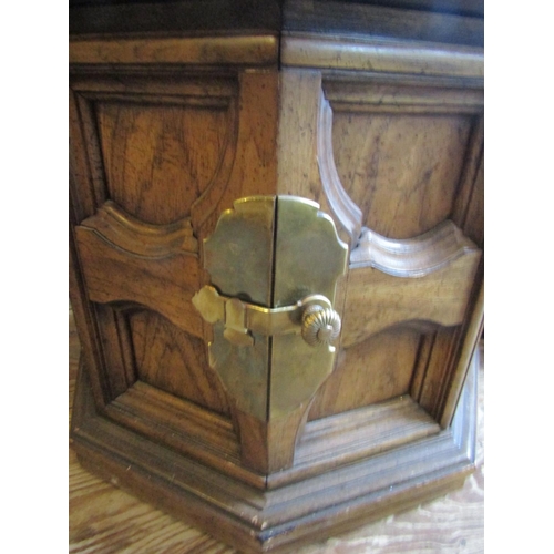 96 - Pair of Octagonal Form Slate Top Side or End Tables Brass Plate Cupboard Doors High Quality Each App... 