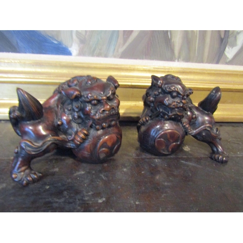 974 - Pair of Chinese Dogs of Fo Sculptures Approximately 6 Inches Wide