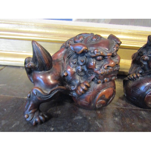 974 - Pair of Chinese Dogs of Fo Sculptures Approximately 6 Inches Wide