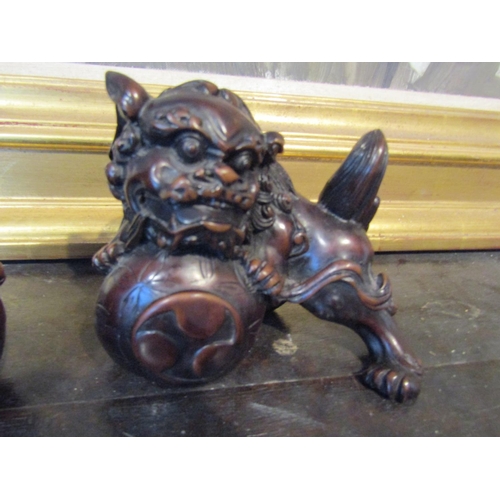 974 - Pair of Chinese Dogs of Fo Sculptures Approximately 6 Inches Wide