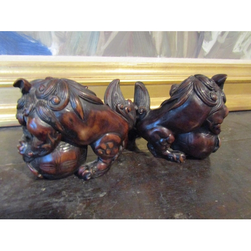 974 - Pair of Chinese Dogs of Fo Sculptures Approximately 6 Inches Wide