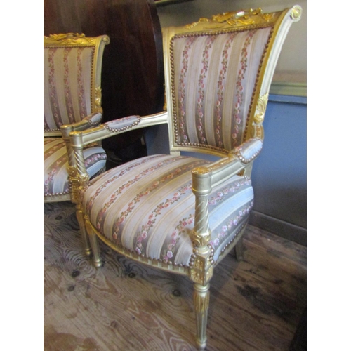 98 - Pair of Carved and Gilded Drawing Room Armchairs Well Carved Backs above Turned Supports