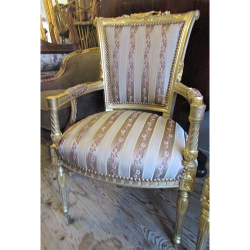 98 - Pair of Carved and Gilded Drawing Room Armchairs Well Carved Backs above Turned Supports