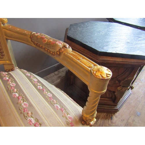 98 - Pair of Carved and Gilded Drawing Room Armchairs Well Carved Backs above Turned Supports