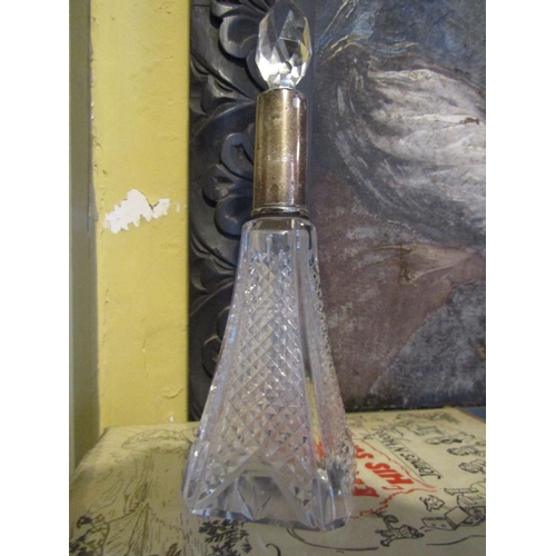 981 - Antique Solid Silver Mounted Perfume Bottle of Shaped Form with Original Stopper