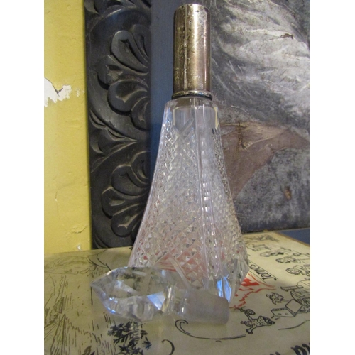 981 - Antique Solid Silver Mounted Perfume Bottle of Shaped Form with Original Stopper