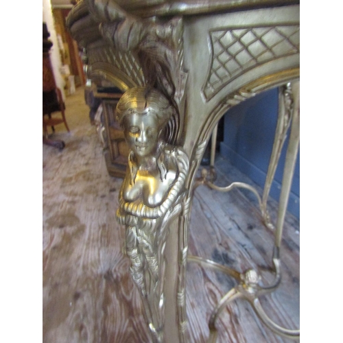 99 - Fine Pair of Rouge Marble Inset Top Shaped Form Side Tables Cast Brass with  Gilded Decoration Each ... 