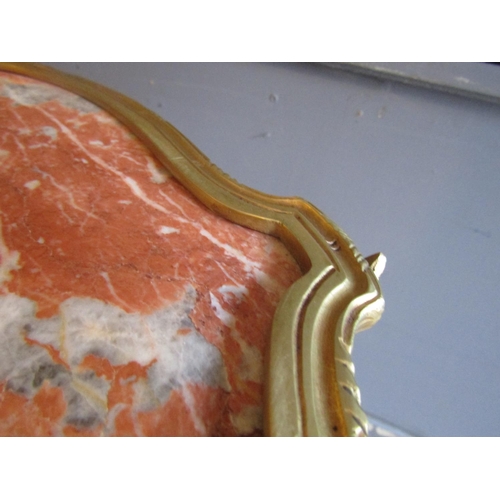 99 - Fine Pair of Rouge Marble Inset Top Shaped Form Side Tables Cast Brass with  Gilded Decoration Each ... 