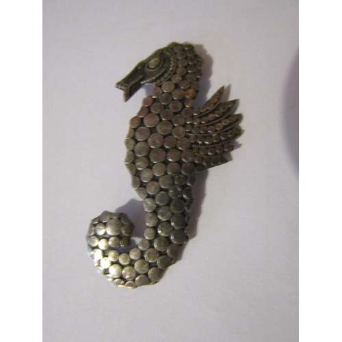 997 - Unusual Vintage Solid Silver Seahorse Motif Decorated Brooch Finely Detailed Approximately 6cm High