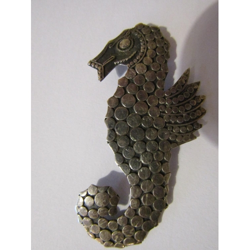 997 - Unusual Vintage Solid Silver Seahorse Motif Decorated Brooch Finely Detailed Approximately 6cm High