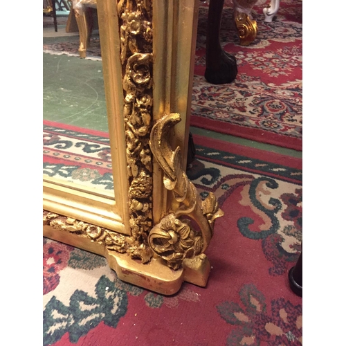 927 - Carved Giltwood Overmantle Mirror with Further Carved Side Decoration Approximately 4ft Wide 8 Inche... 