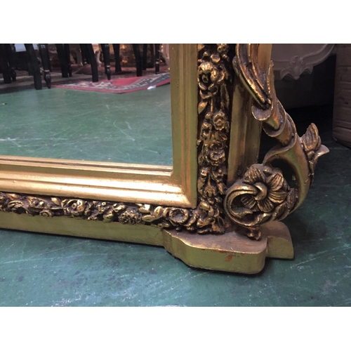 927 - Carved Giltwood Overmantle Mirror with Further Carved Side Decoration Approximately 4ft Wide 8 Inche... 