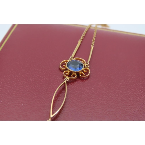 10 - Twin Sapphire Round Cut Pendant Necklace Scroll Setting Mounted on 9 Carat Gold Chain Attractive For... 