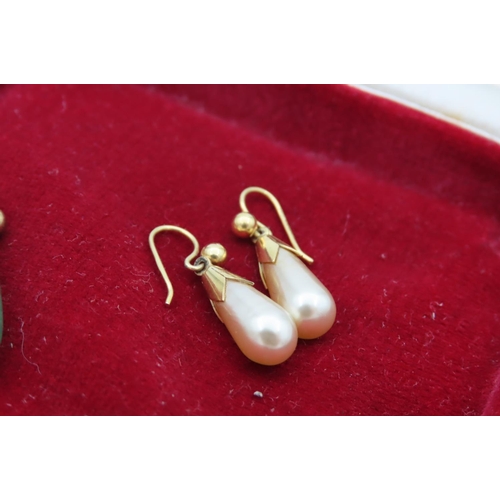 11 - Two Pairs of Earrings with 9 Carat Yellow Gold Fittings One Pair Comprising Jadeite Drops the Other ... 