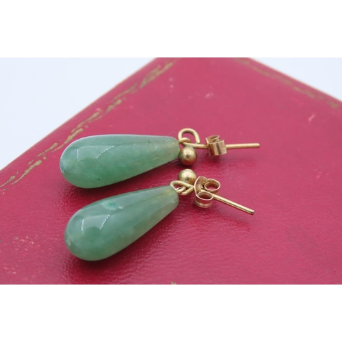 11 - Two Pairs of Earrings with 9 Carat Yellow Gold Fittings One Pair Comprising Jadeite Drops the Other ... 
