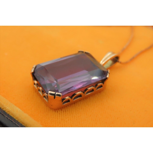 16 - 9 Carat Gold Mounted Ladies Pendant Necklace Set with Amethyst Approximately 2cm High Attractive Col... 