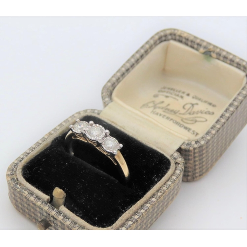 2 - 9 Carat Yellow Gold Ring Set with Three Graduated Round Brilliant Cut Diamonds Ring Size P
