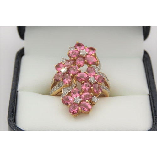 36 - Pink Sapphire and Diamond Set Ladies Ring Mounted on 18 Carat Yellow Gold Attractive Colour and Form... 