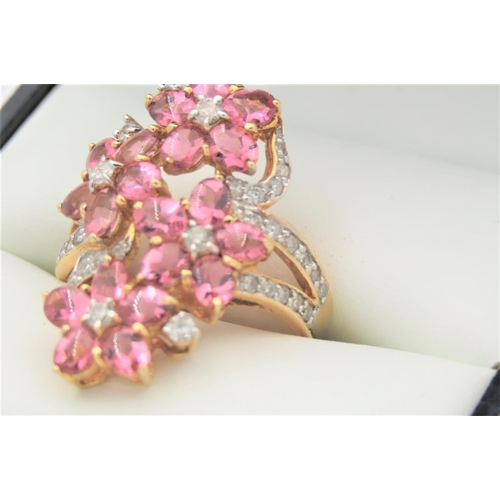 36 - Pink Sapphire and Diamond Set Ladies Ring Mounted on 18 Carat Yellow Gold Attractive Colour and Form... 