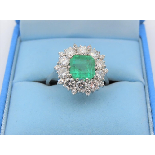 37 - Emerald and Diamond Cluster Ring Approximately 1 Carat of Diamonds Surrounding 1 Carat Emerald of At... 