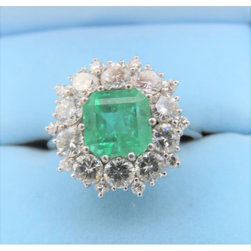 37 - Emerald and Diamond Cluster Ring Approximately 1 Carat of Diamonds Surrounding 1 Carat Emerald of At... 