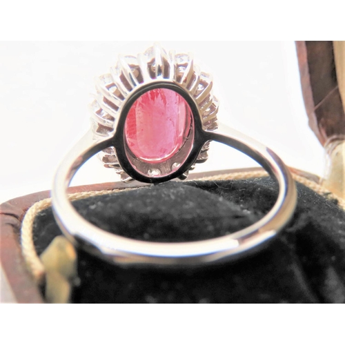 39 - Ruby and Diamond Ladies Cluster Ring Attractive Colour Mounted on 18 Carat White Gold Band Ring Size... 