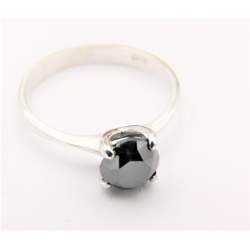 41 - Black Diamond Solitaire Ladies Ring Mounted on 18 Carat Gold Diamond 1 Carat Weight Ring Size N