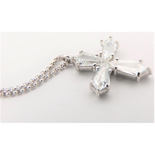 42 - Diamond Set Pendant Cross Motif Ladies Necklace Mounted in 18 Carat White Gold Further Set on 18 Car... 