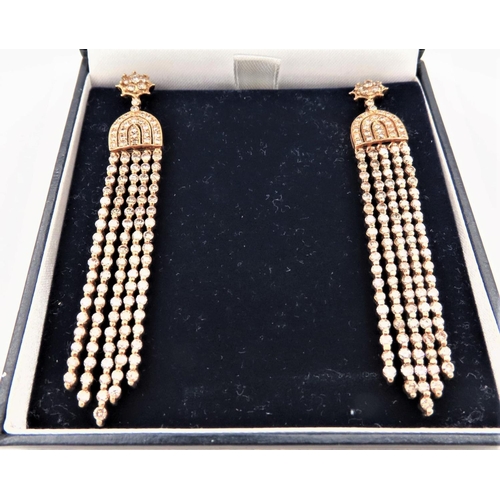 43 - Pair of 18 Carat Yellow Gold Mounted Diamond Set Tassel Form Earrings Six Carats of Diamonds High Br... 