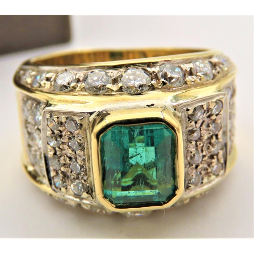 45 - Emerald and Diamond Ladies Ring of Attractive Colour Central Emerald Approximately 1.5 Carats Surrou... 