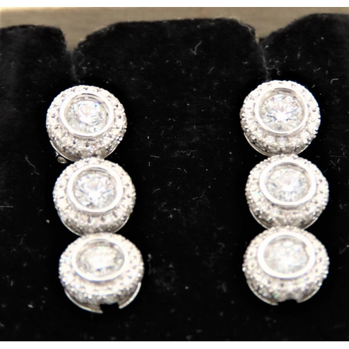 50 - Pair of Three Stone Diamond Earrings Total Carat Weight Approximately 3.2 Each Mounted on 18 Carat W... 