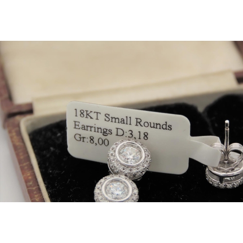 50 - Pair of Three Stone Diamond Earrings Total Carat Weight Approximately 3.2 Each Mounted on 18 Carat W... 