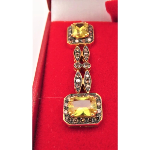 52 - Pair of Yellow Sapphire and Diamond Set 18 Carat Yellow Gold Mounted Ladies Drop Earrings Each Appro... 