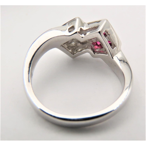 54 - Ruby and Diamond Ladies Crossover Ring Mounted on 18 Carat White Gold Ring Size L