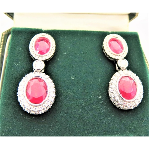 56 - Pair of Diamond and Ruby Set Ladies Earrings Rubys of Fine Colour Burmese Mounted on 18 Carat Gold A... 